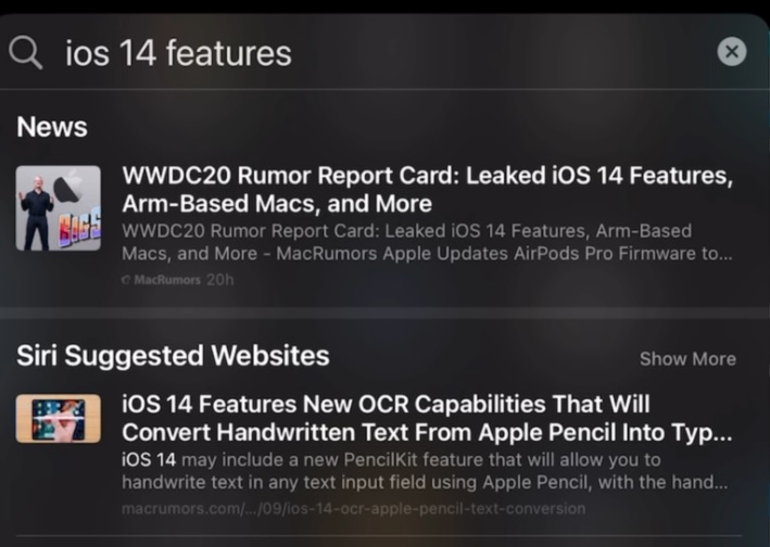 apple search spotlight ios14