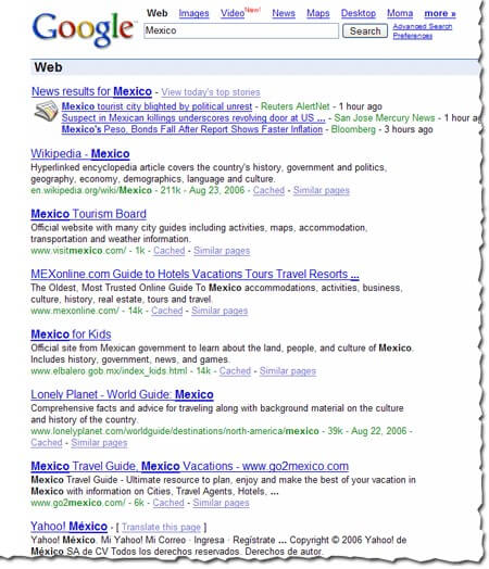 google search results 2006